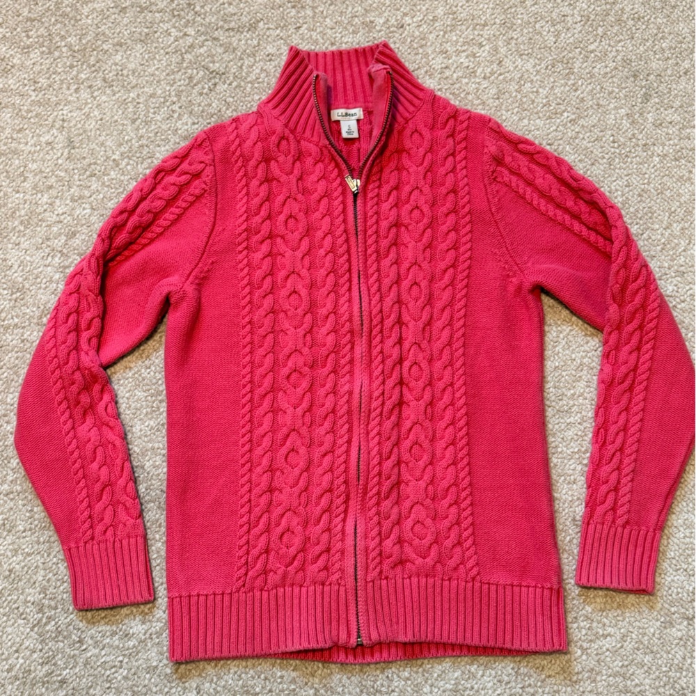 L.L. Bean Women's Vibrant Pink Cable Cardigan